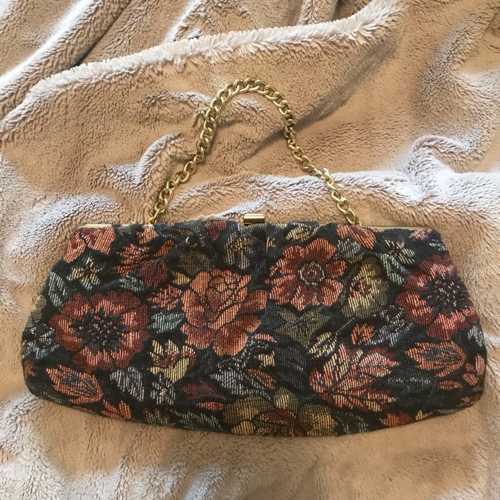 Vintage Floral Canvas Chain Satchel Handbag